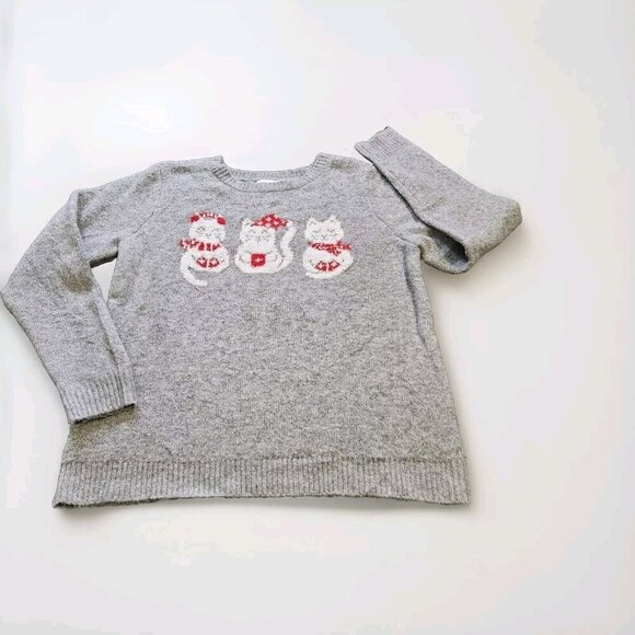 Cupcakes & Cashmere Sweater Women L Gray Christmas Cats LS Crewneck Cozy Holiday - Picture 12 of 13